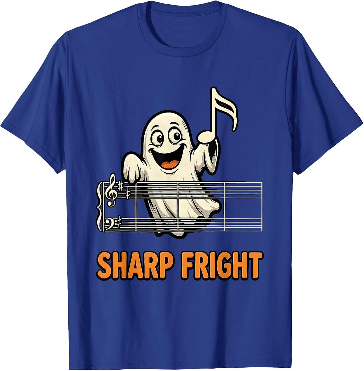Men's Sharp Fright Cartoon Ghost Music Teacher Halloween Humor T-Shirt - Royal Blue