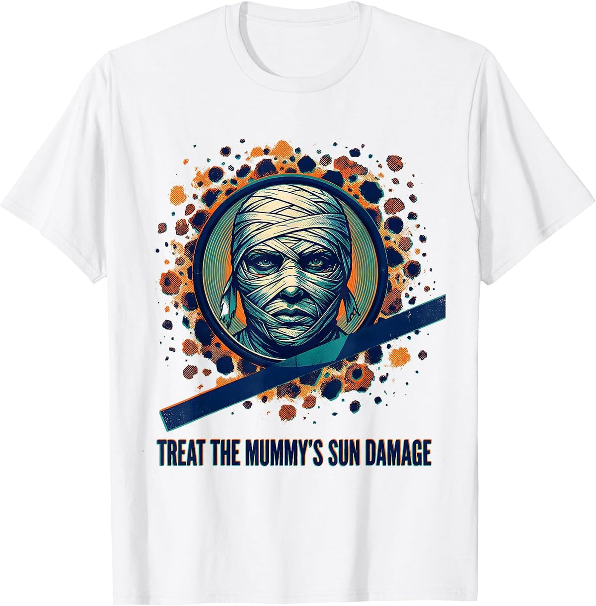 Men's Treat The Mummy's Sun Damage Risograph Halloween Dermatology T-Shirt - White