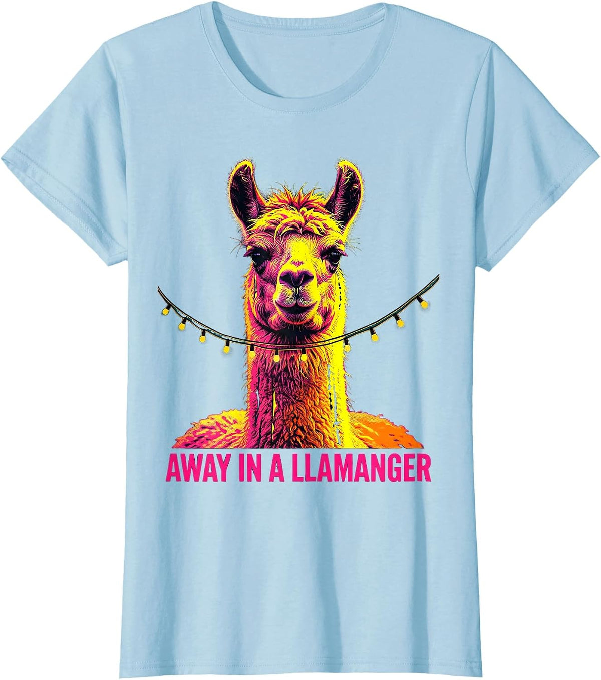 Women's Away In A Llamanger Funny Llama Christmas Animal Lover T-Shirt - Baby Blue