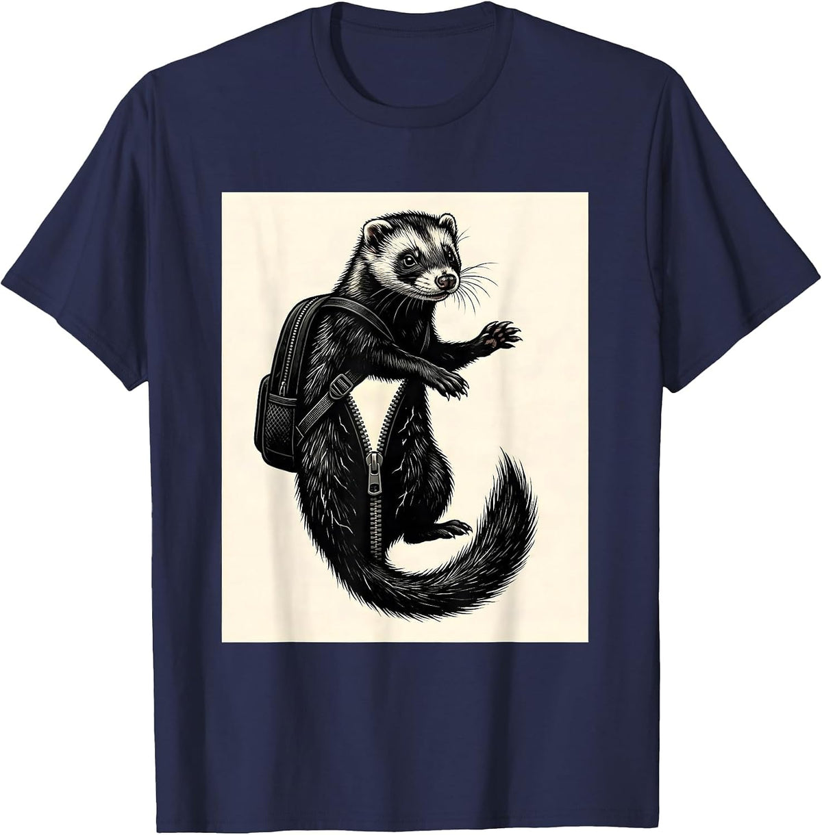 Ferret Backpack Zipper Rubber Stamp Ferret Lover Humor T-Shirt - Navy Blue