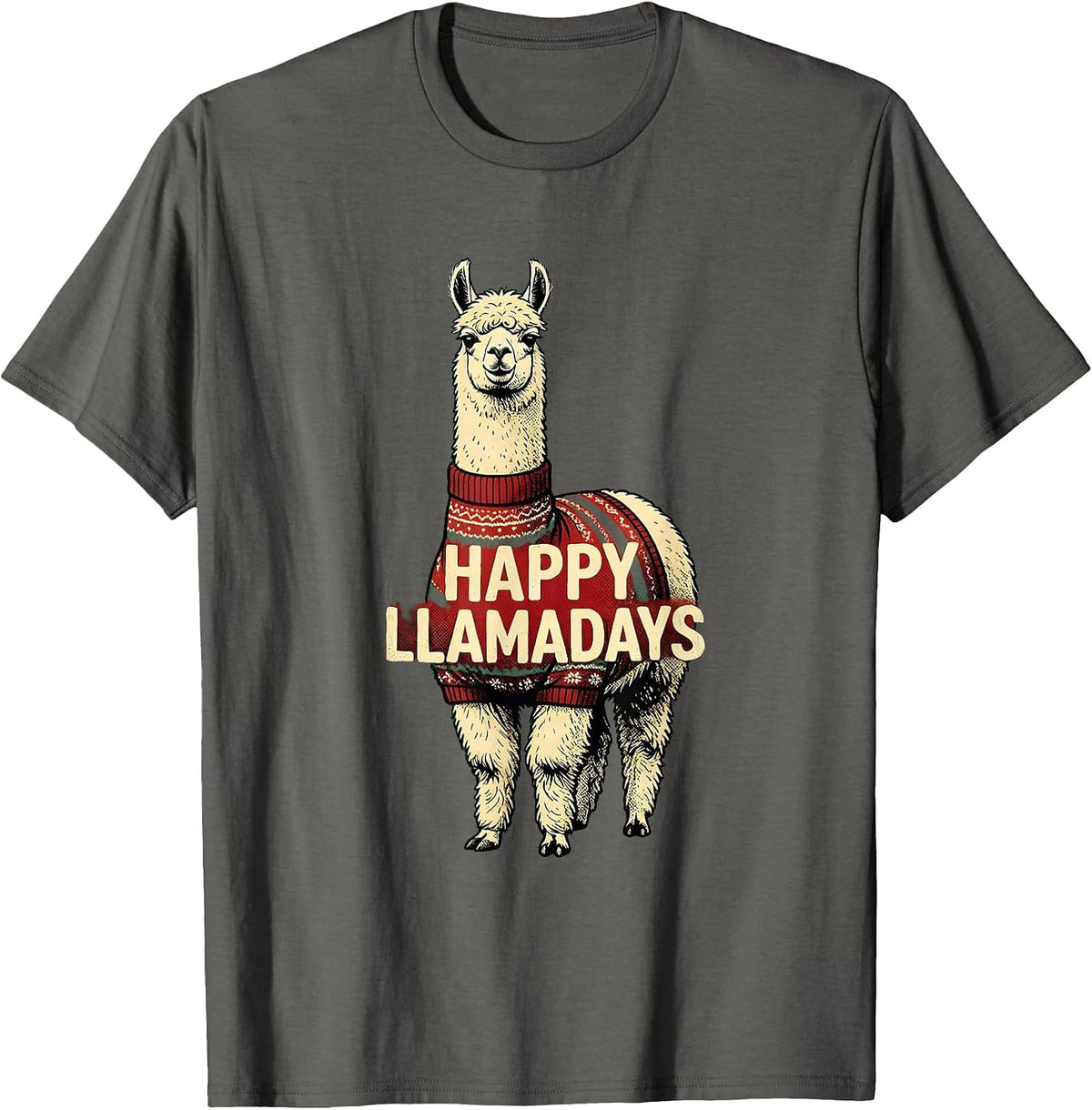 Men's Happy Llamadays Funny Llama Christmas Alpaca Lover Gift T-Shirt - Asphalt Grey