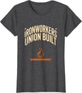 Women's Ironworkers Union Built Heavy Condensed Block Sans Labor T-Shirt - Dark Heather Grey