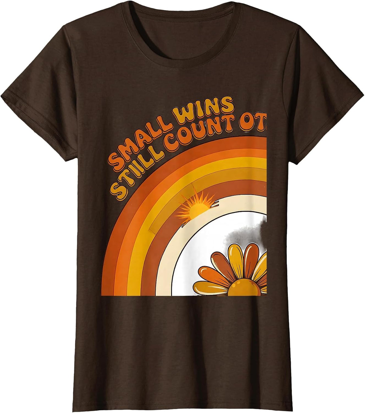 Women's Small Wins Still Count OT Retro Groovy Occupational Therapy T-Shirt - Brown