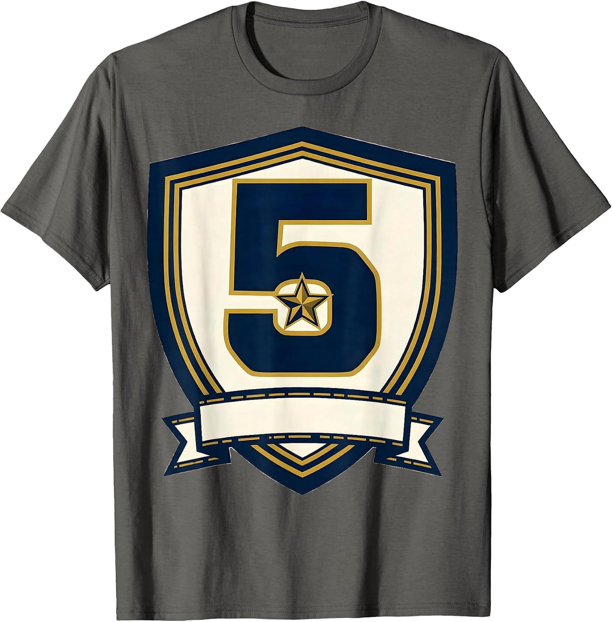 Men's Sealed Shield Badge Number Five Grade-Level School All-Stars T-Shirt - Asphalt Grey