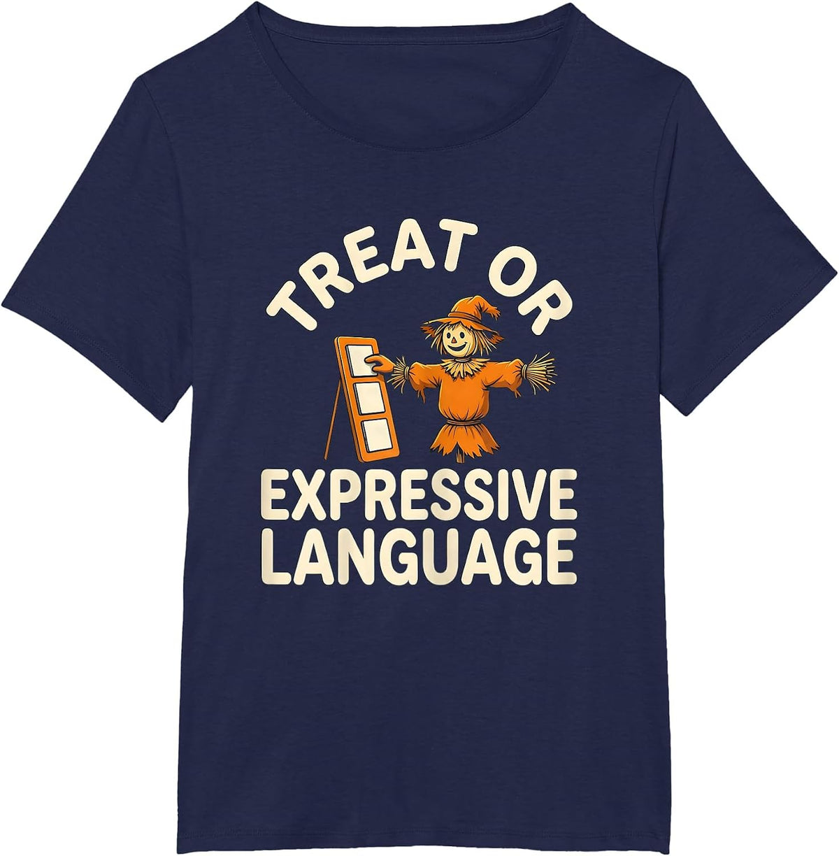 Women's Treat Or Expressive Language Funny SLP Teacher Halloween T-Shirt - Navy Blue