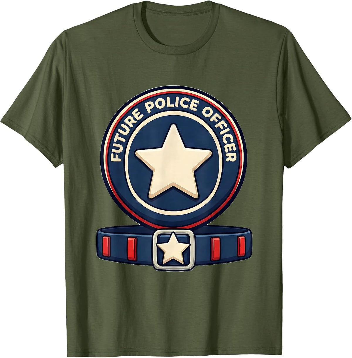 Future Police Officer Kids Police Costume Play Birthday T-Shirt - Olive Green