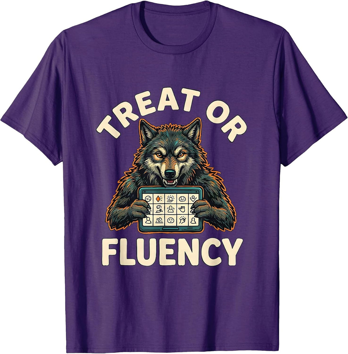 Treat Or Fluency Halloween Speech Therapy SLP Teacher Humor T-Shirt - Purple