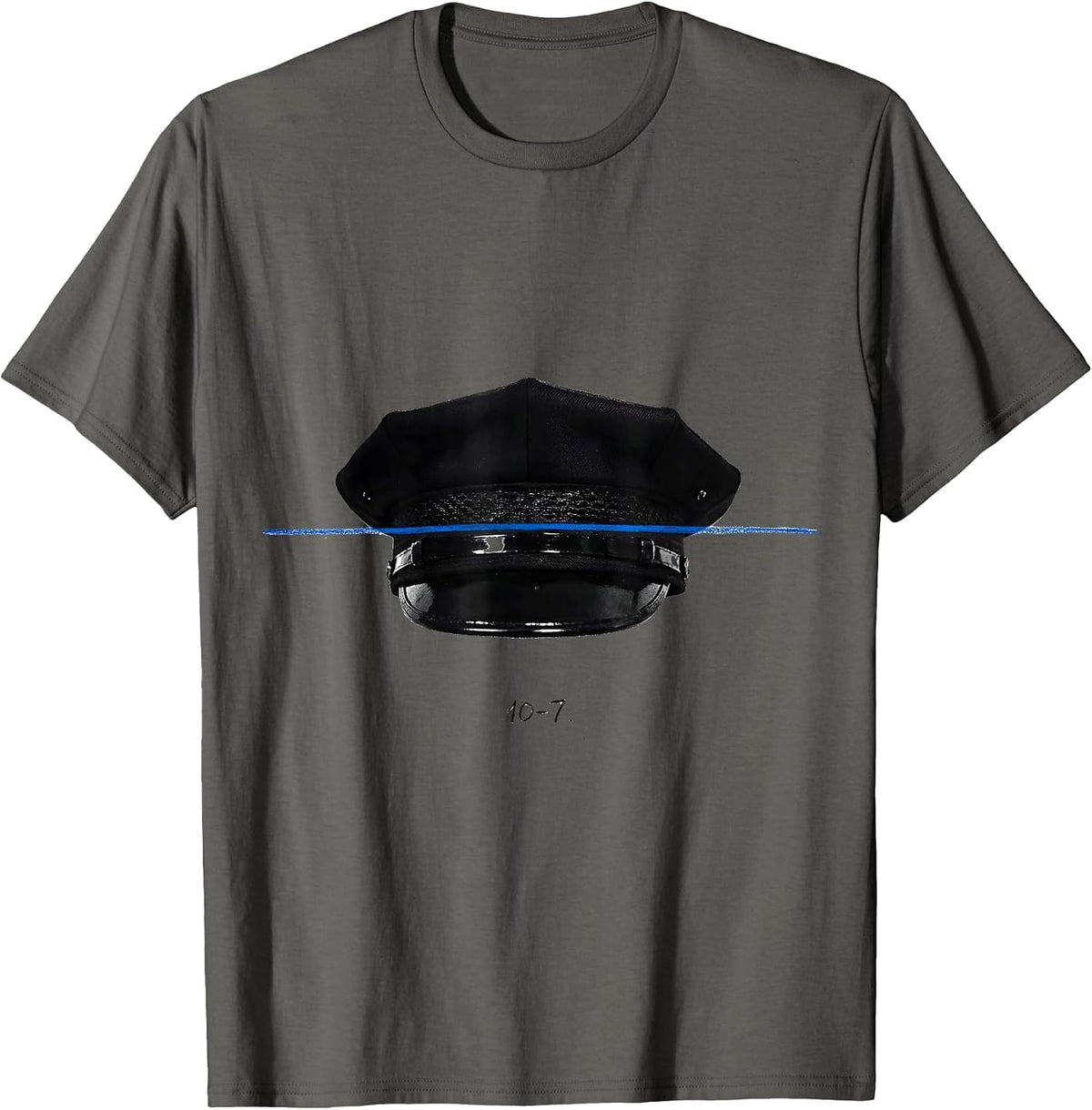 Men's 10-7 Thin Blue Line Police Support Tribute Law Enforcement T-Shirt - Asphalt Grey