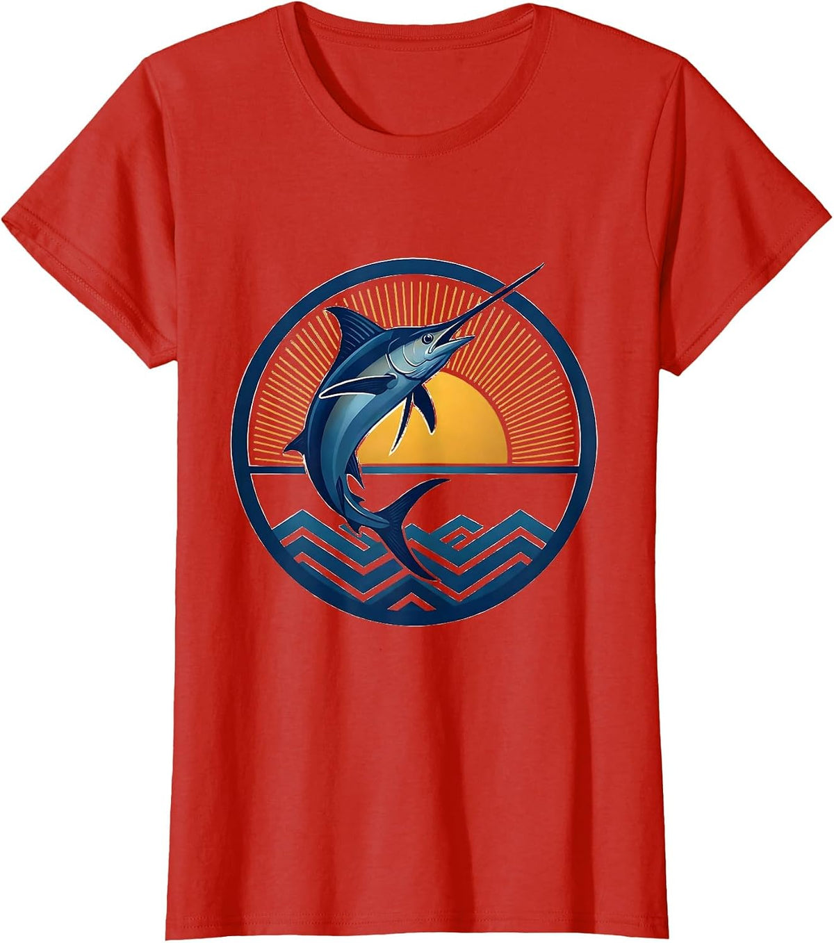 Gulf of America Giant Blue Marlin Leaping T-Shirt - Red