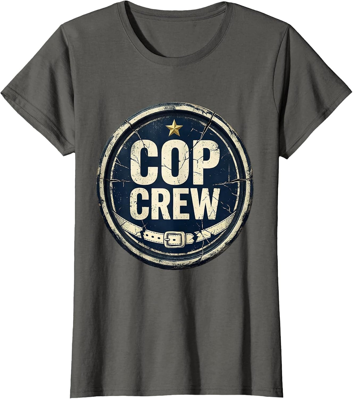 Women's COP CREW Distressed Police Officer Costume Halloween Novelty T-Shirt - Asphalt Grey