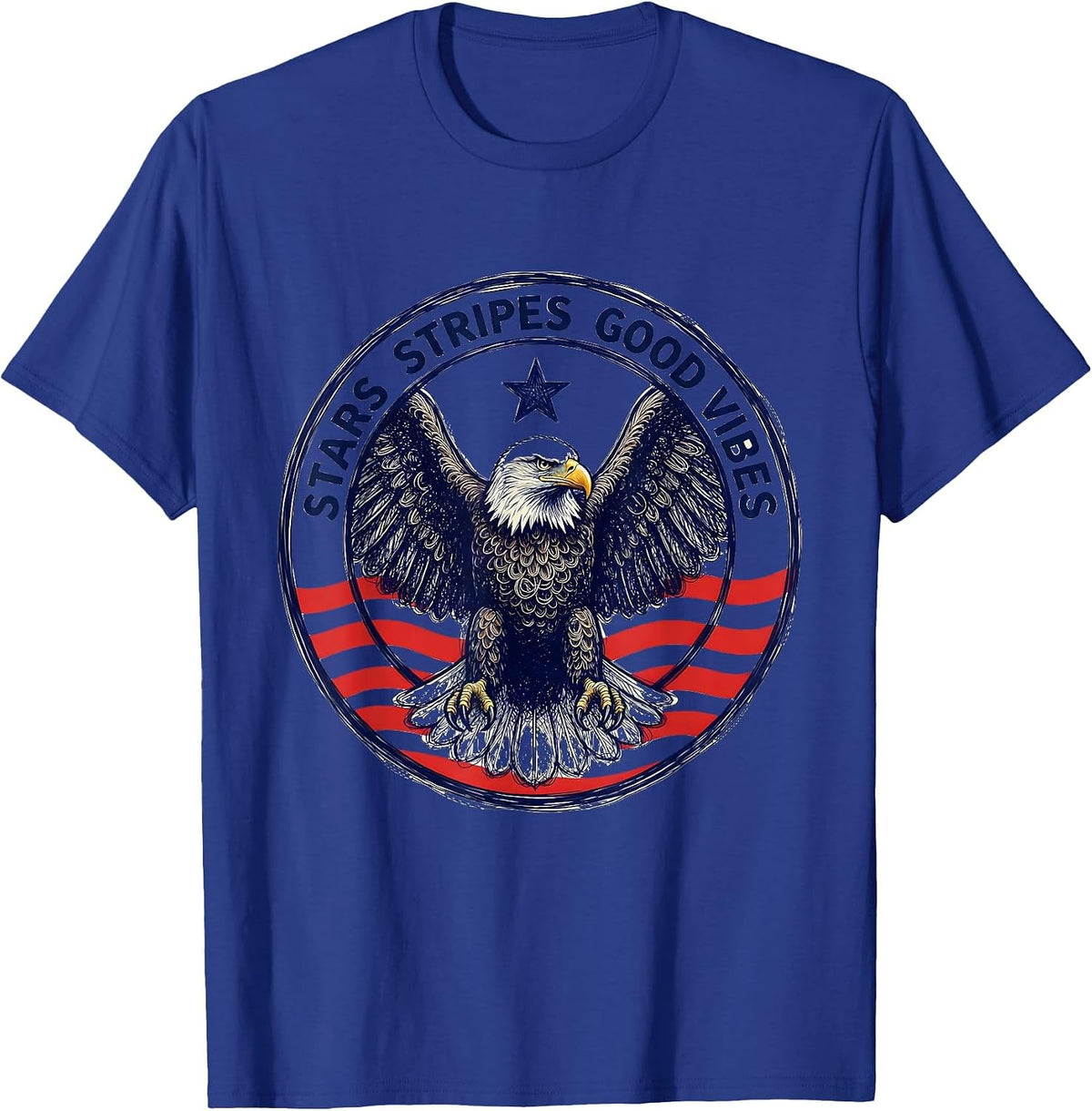 Men's Stars Stripes Good Vibes USA Patriotic Design T-Shirt - Royal Blue