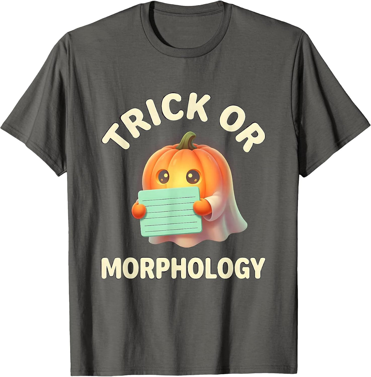 Men's Trick Or Morphology Cute Kawaii Halloween SLP Teacher Ghost T-Shirt - Asphalt Grey