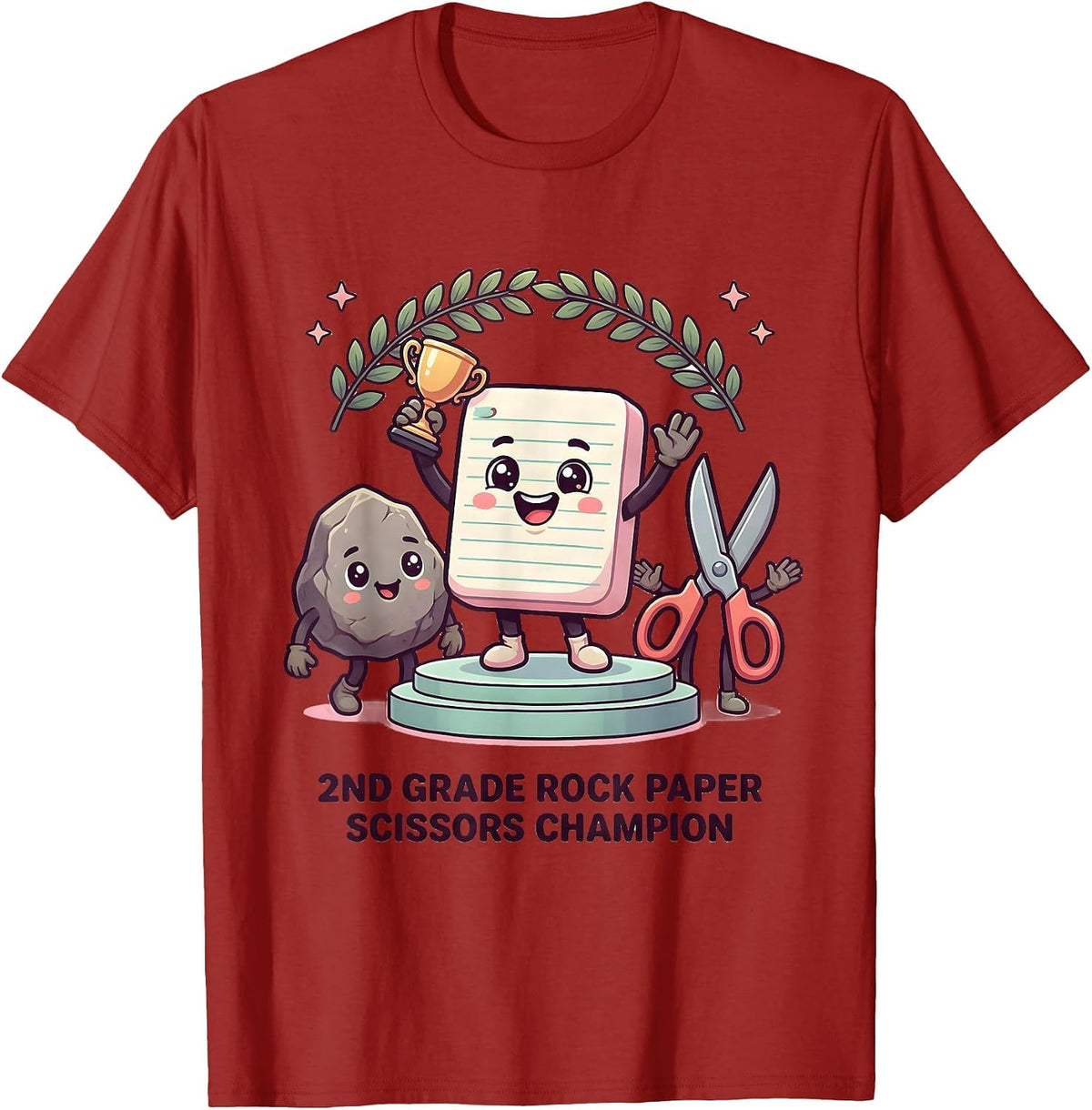 2nd Grade Rock Paper Scissors Champion Cute Kawaii Back T-Shirt, Men, Cranberry Red, Small - As Pictured