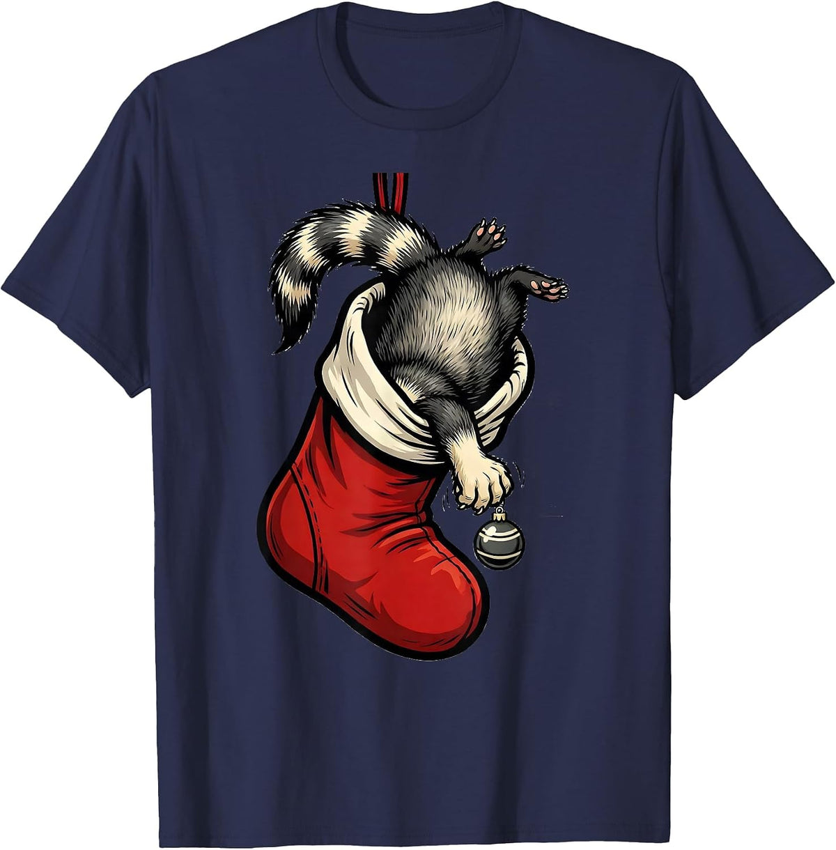 Masked Ferret In Stocking Cartoon Ferret Lover Humor T-Shirt - Navy Blue