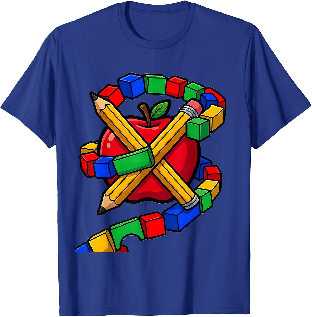 Men's Preschool Teacher Pencil Apple Colorful ABC Graphic T-Shirt - Royal Blue