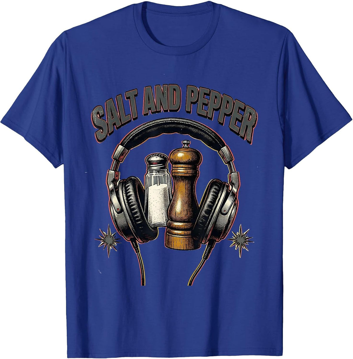 Men's Salt And Pepper Distressed Retro 80s 90s Music Nostalgia T-Shirt - Royal Blue