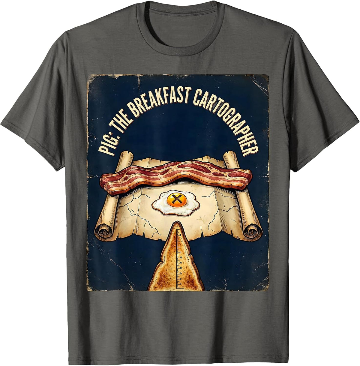 Men's Pig: The Breakfast Cartographer Vintage Funny Bacon Lover T-Shirt - Asphalt Grey