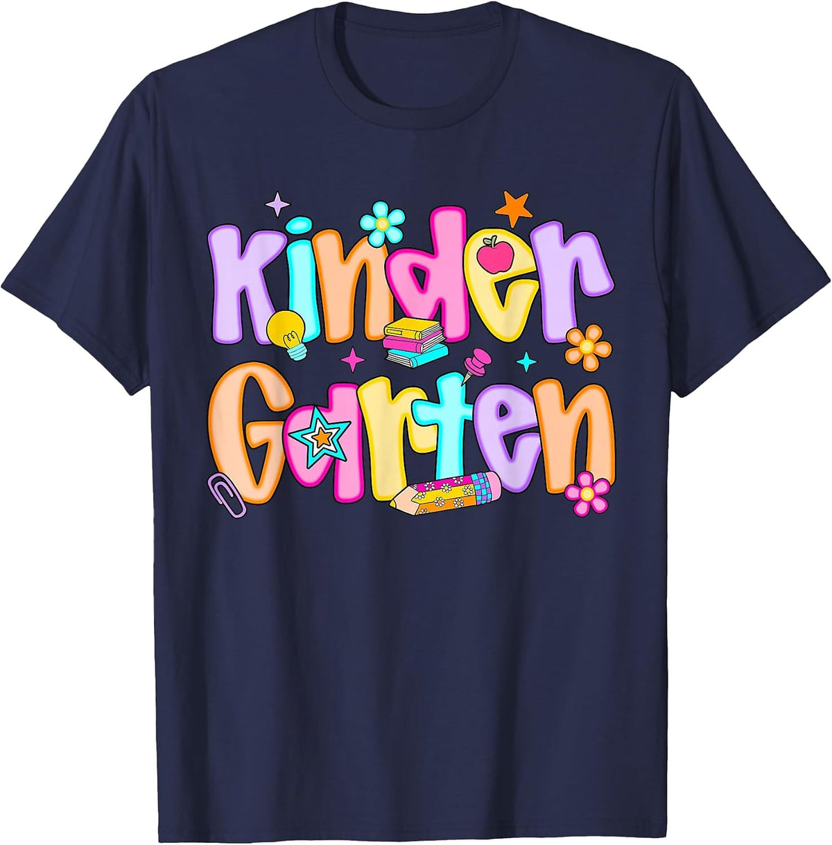 Preppy Kindergarten First Day of School Teachers Girls Boys T-Shirt - Navy Blue