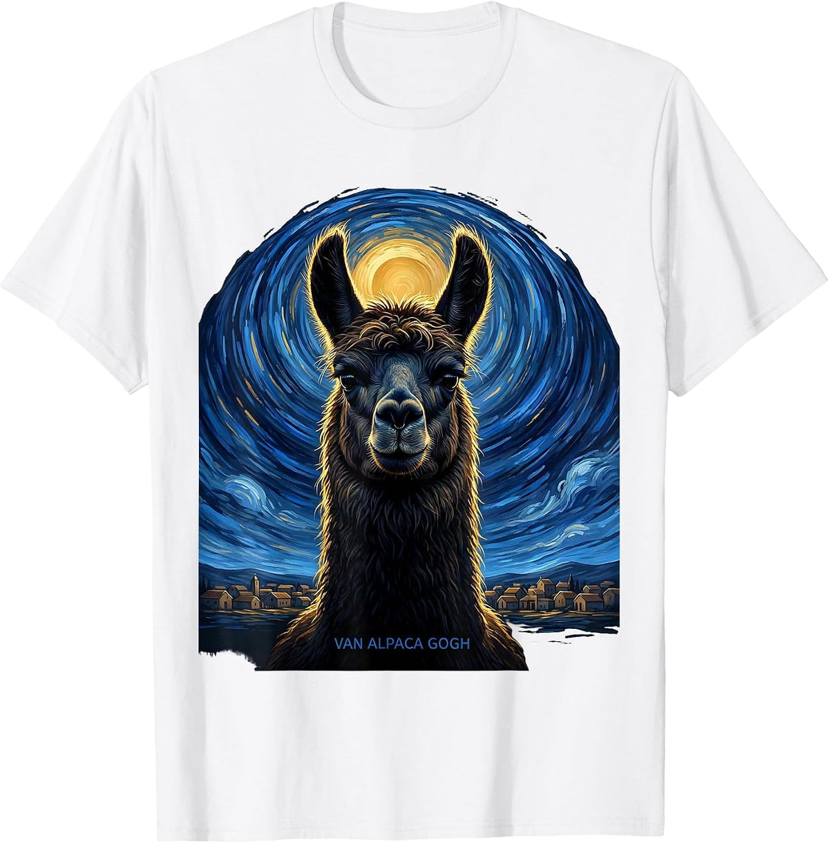 Men's Van Alpaca Gogh Whimsical Art Meme Animal Lover Gift T-Shirt - White