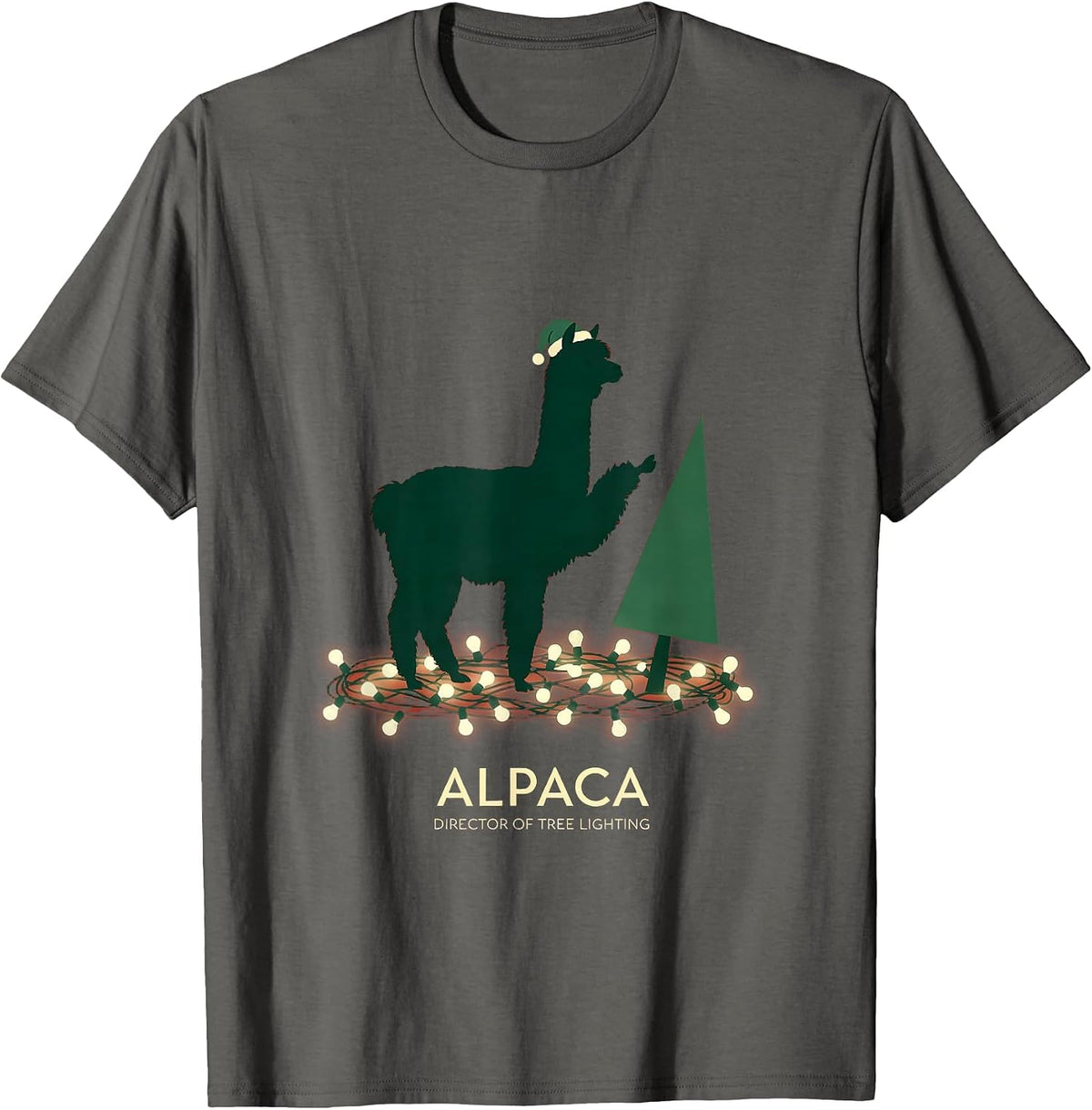 Alpaca: Director Of Tree Lighting Funny Animal Christmas T-Shirt - Asphalt Grey