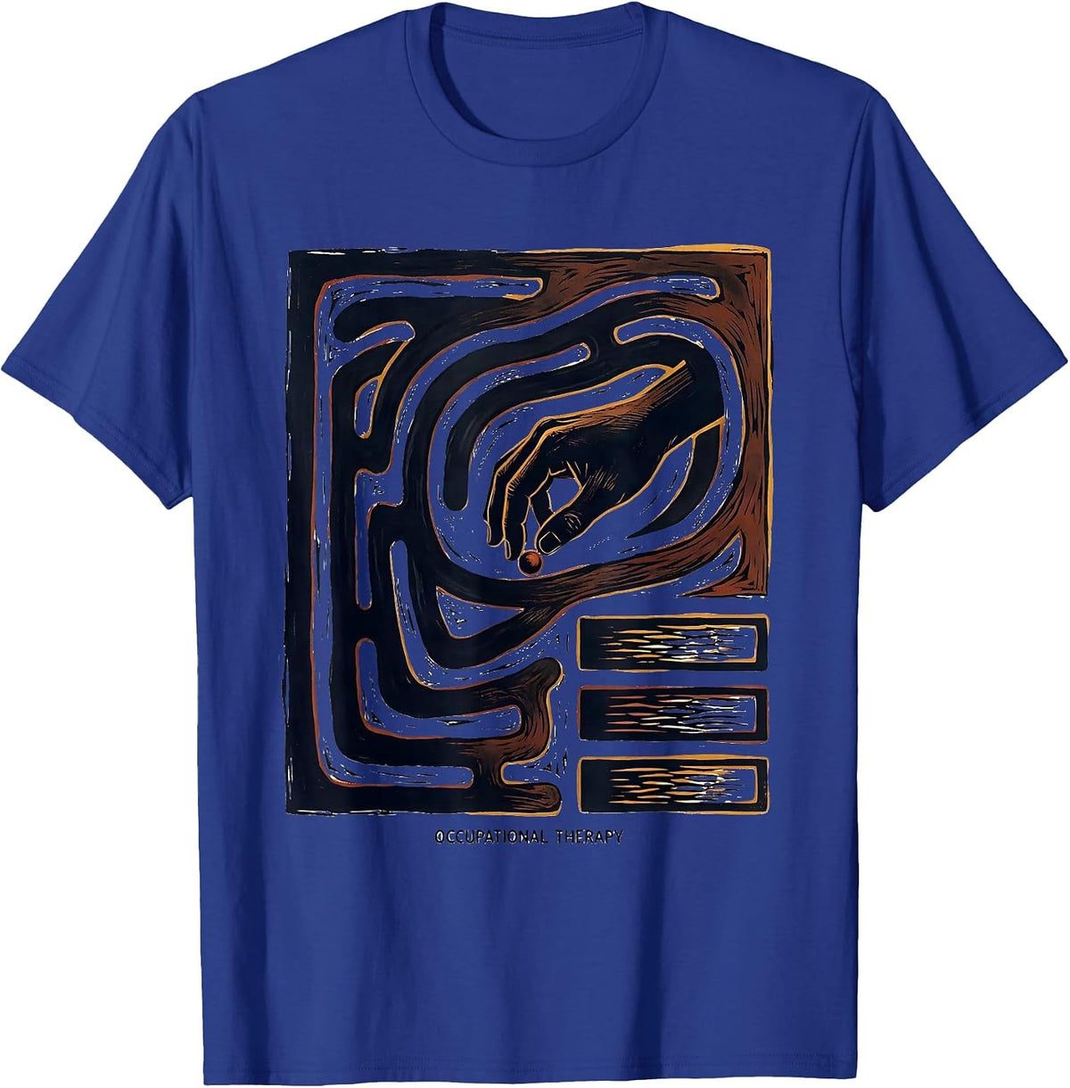 Men's Occupational Therapy Linocut Retro OT Month Practitioner T-Shirt - Royal Blue