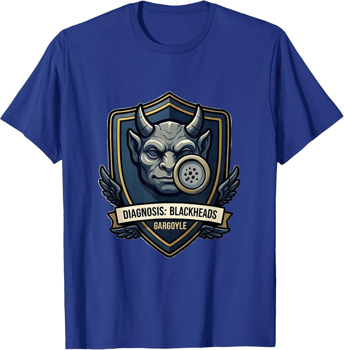 Diagnosis: Blackheads, Gargoyle Funny Dermatology Halloween T-Shirt - Royal Blue