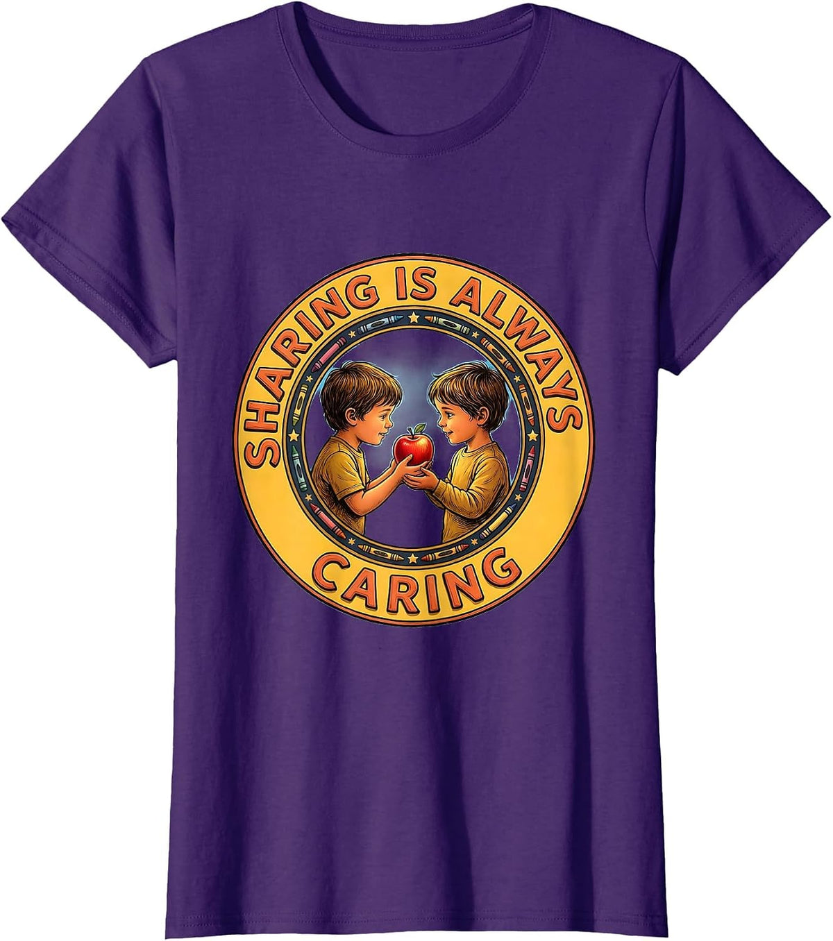Women's Sharing Is Always Caring Preschool Teacher Design T-Shirt - Purple