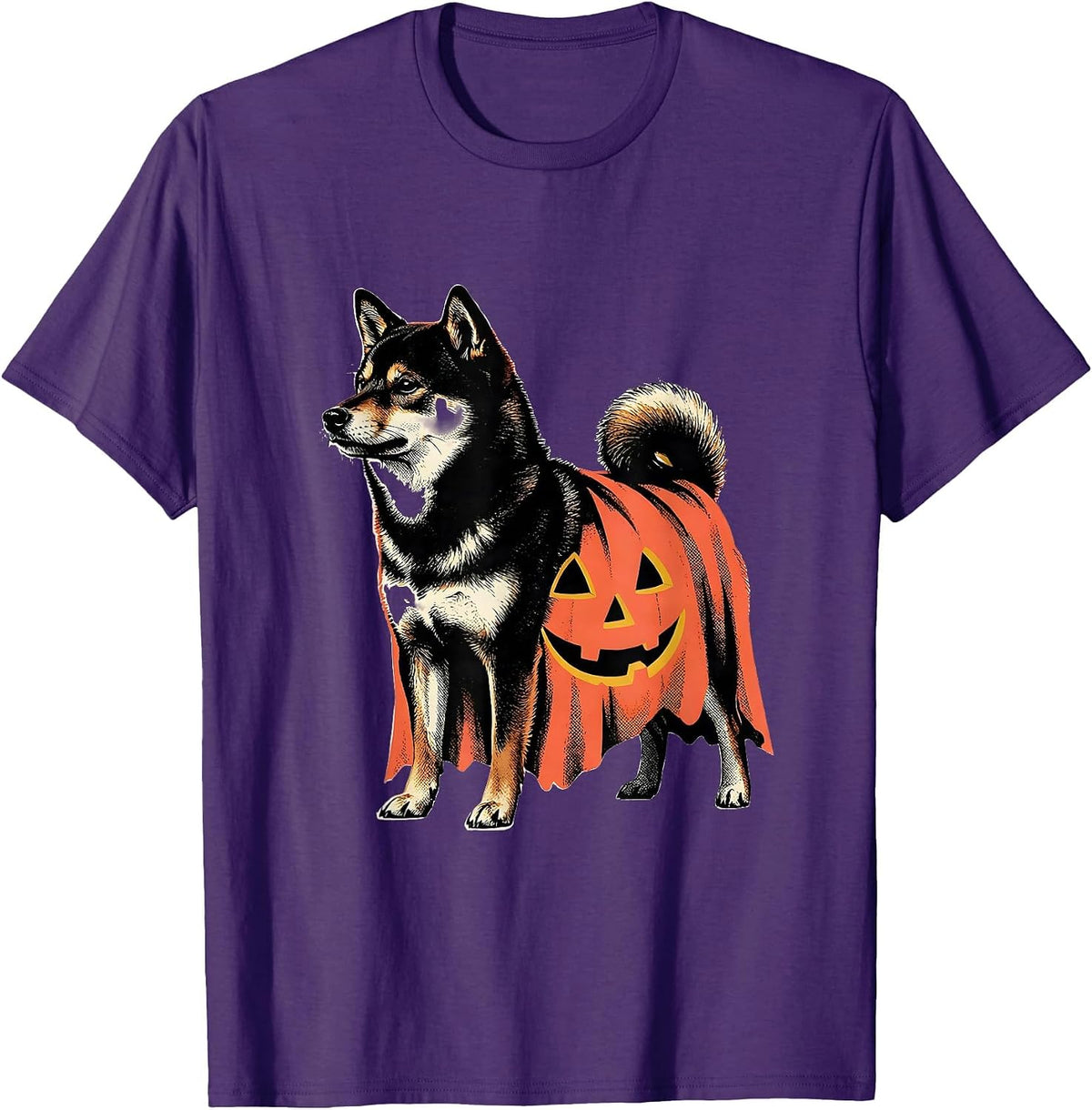Men's Shiba Inu Ghost Pumpkin Midcentury Modern Halloween T-Shirt - Purple
