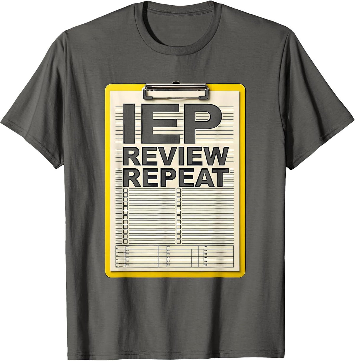 IEP Review Repeat Funny Special Education Teacher SPED Humor T-Shirt - Asphalt Grey