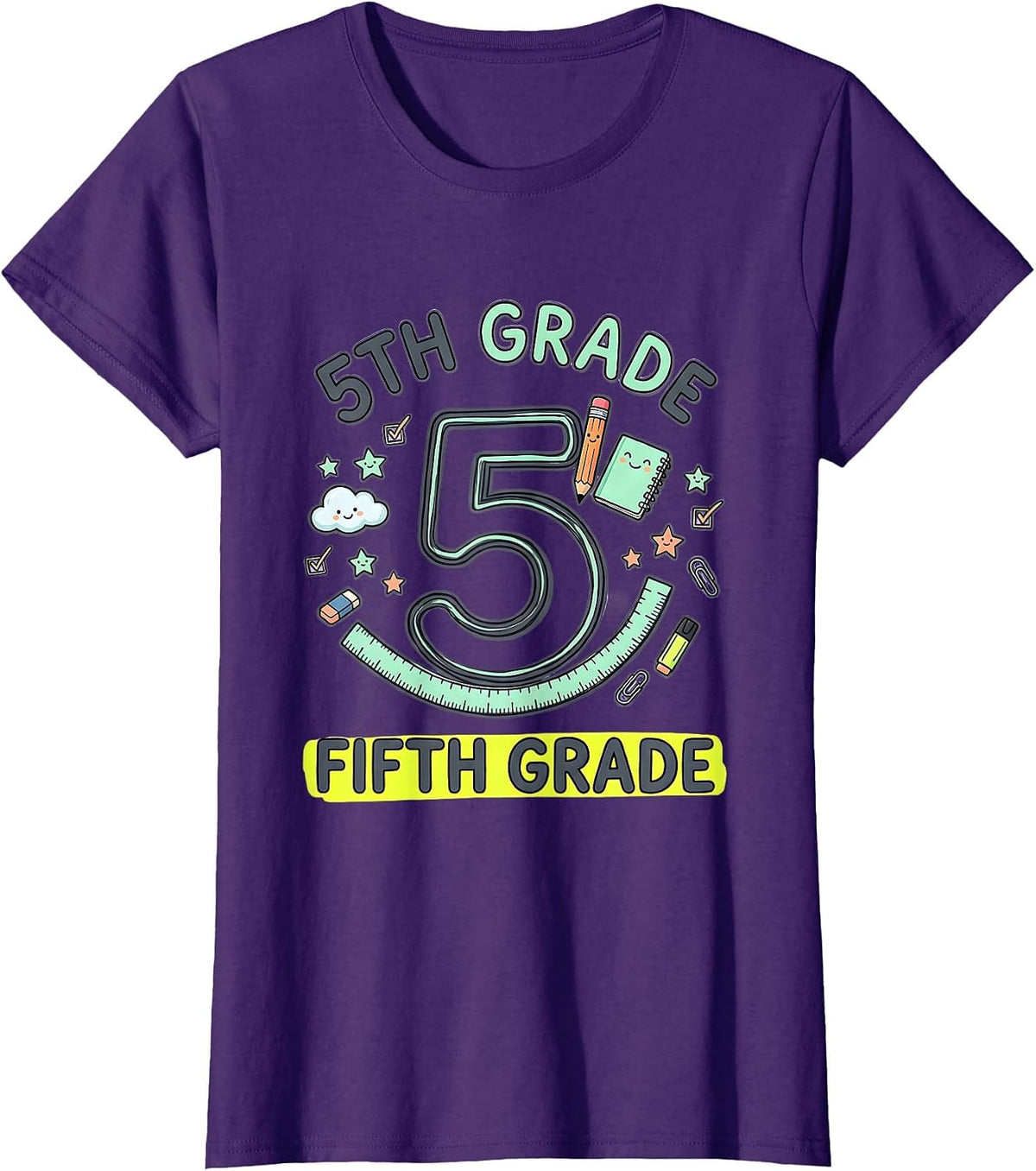 Women's 5TH GRADE FIFTH GRADE Kawaii Stationery Doodle Back T-Shirt - Purple