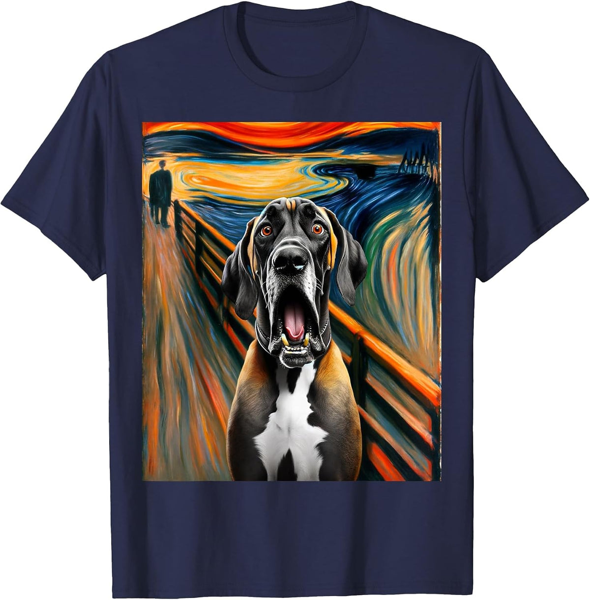 Expressionist Artsy Great Dane Dog | Artistic Great Dane T-Shirt - Navy Blue