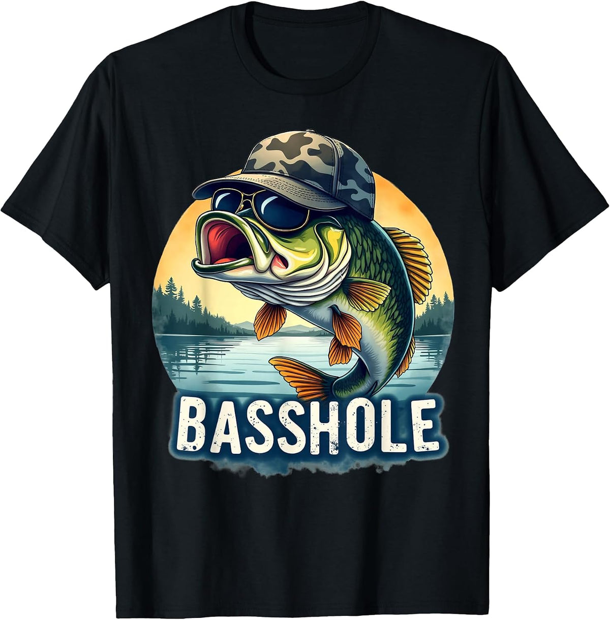 Basshole Funny Bass Fishing Dad T-Shirt - Black