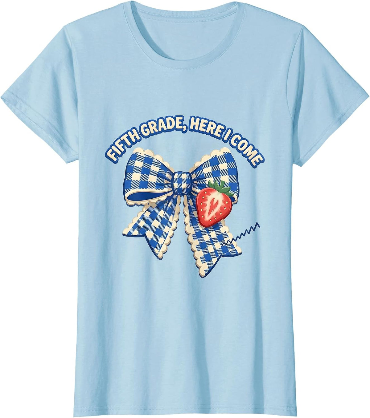 Fifth Grade Here I Come Cute Coquette Bow Back to School T-Shirt - Baby Blue