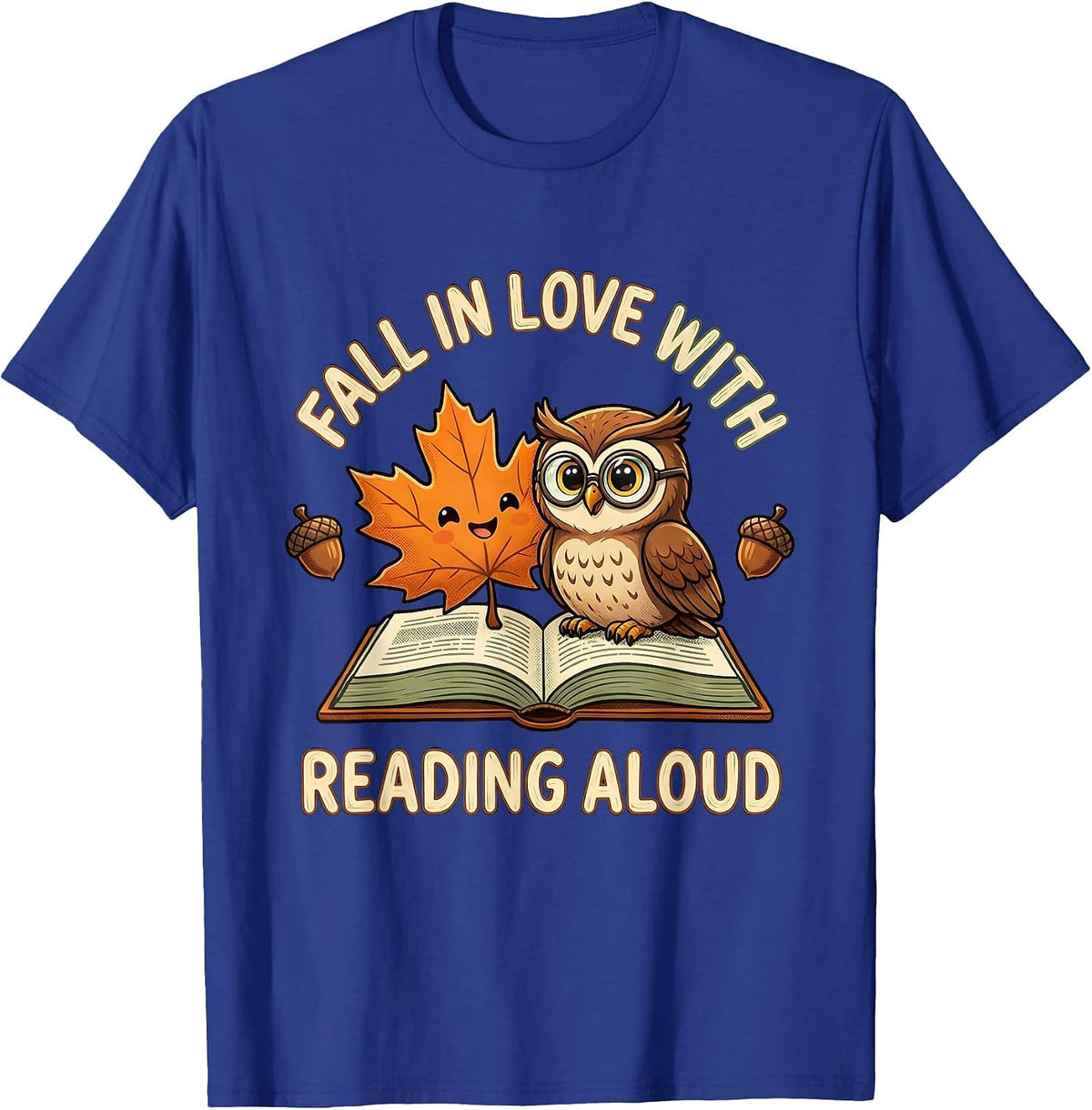 Fall In Love With Reading Aloud Cute Kawaii Teacher Book T-Shirt - Royal Blue