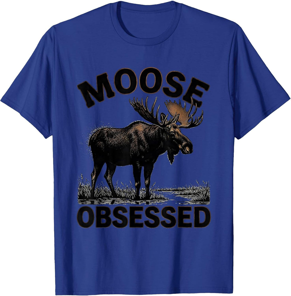 Men's Mooseobsessed Blackwork Dotwork Elk Moose Hunting Wildlife T-Shirt - Royal Blue