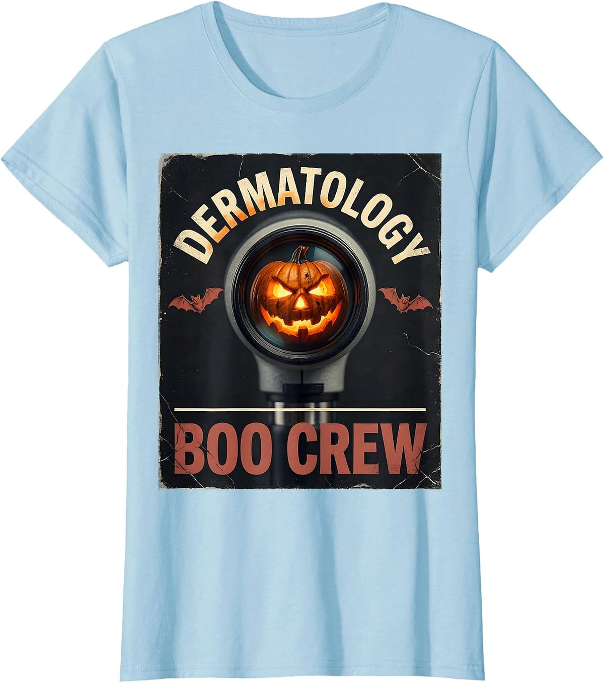 Dermatology Boo Crew Distressed Halloween Medical Crew Humor T-Shirt - Baby Blue