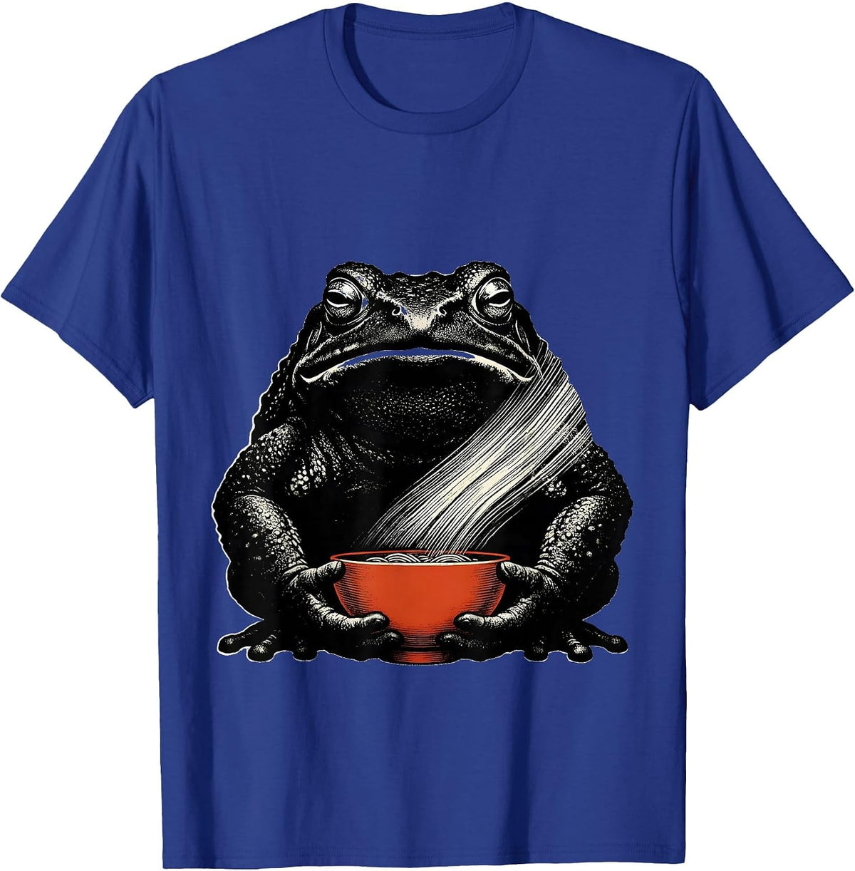Grumpy Frog Ramen Bowl Scratchboard Ink-Art Humor T-Shirt - Royal Blue