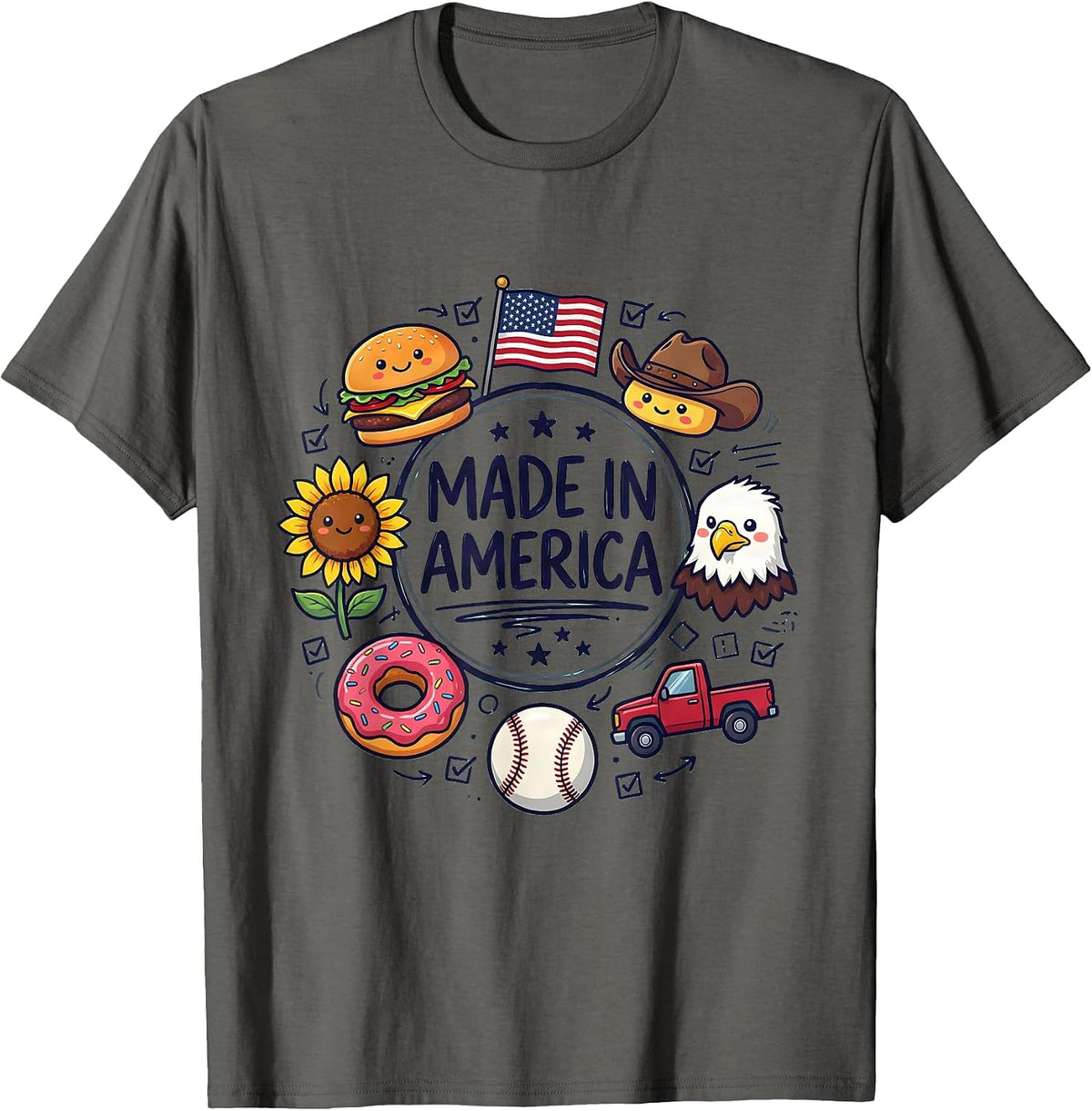 Made in America Proud USA Patriotic Design T-Shirt - Asphalt Grey