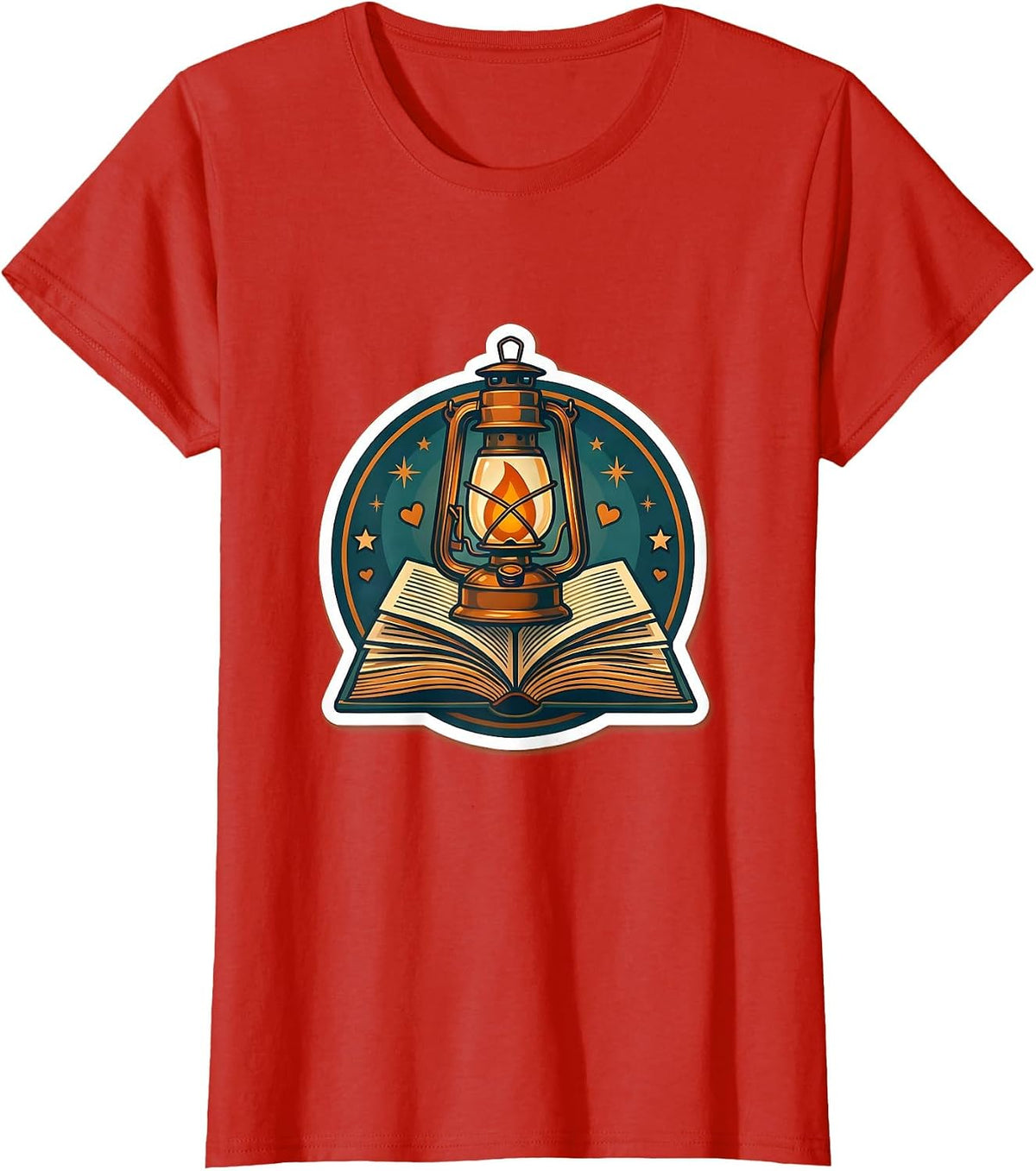 Kindness Teacher Lantern and Book Illustration T-Shirt - Red