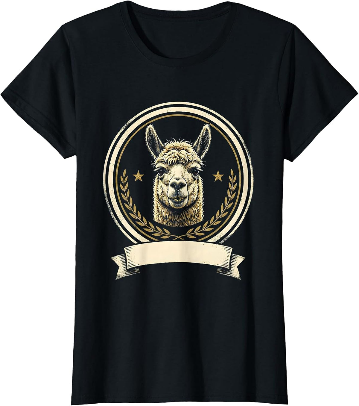 Women's Alpaca Emblem Funny Casual Humor T-Shirt - Black