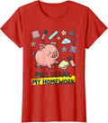 Women's Pigs Derail My Homework Funny Pig Lover Kawaii Stationery T-Shirt - Red