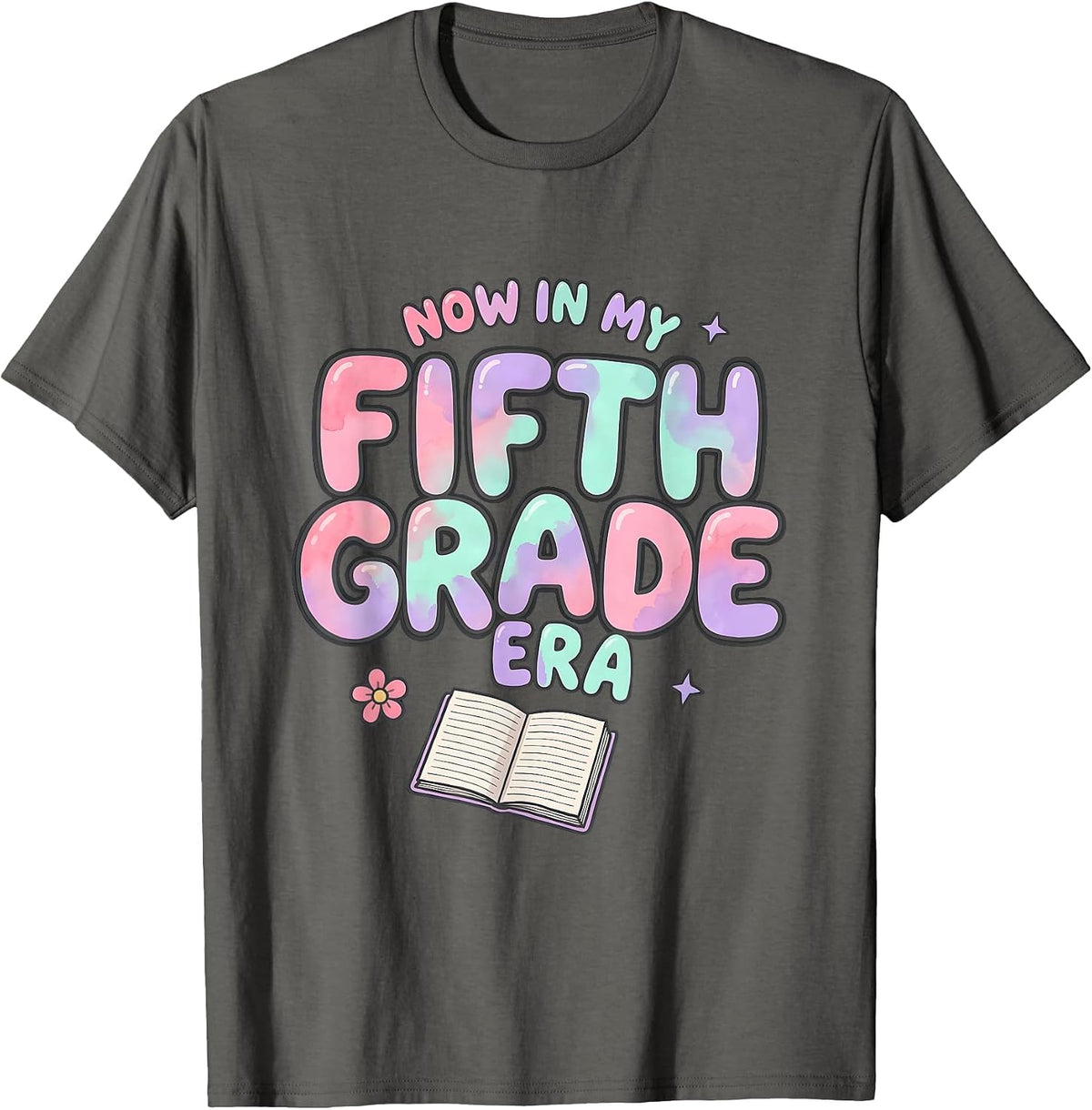 Now In My Fifth Grade Era Kawaii Tie Dye Back to School T-Shirt - Asphalt Grey