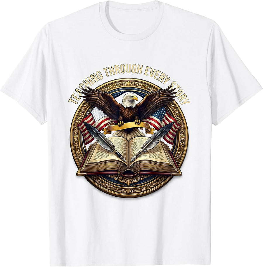 Men's Teaching Through Every Story Book Character Tee T-Shirt - White