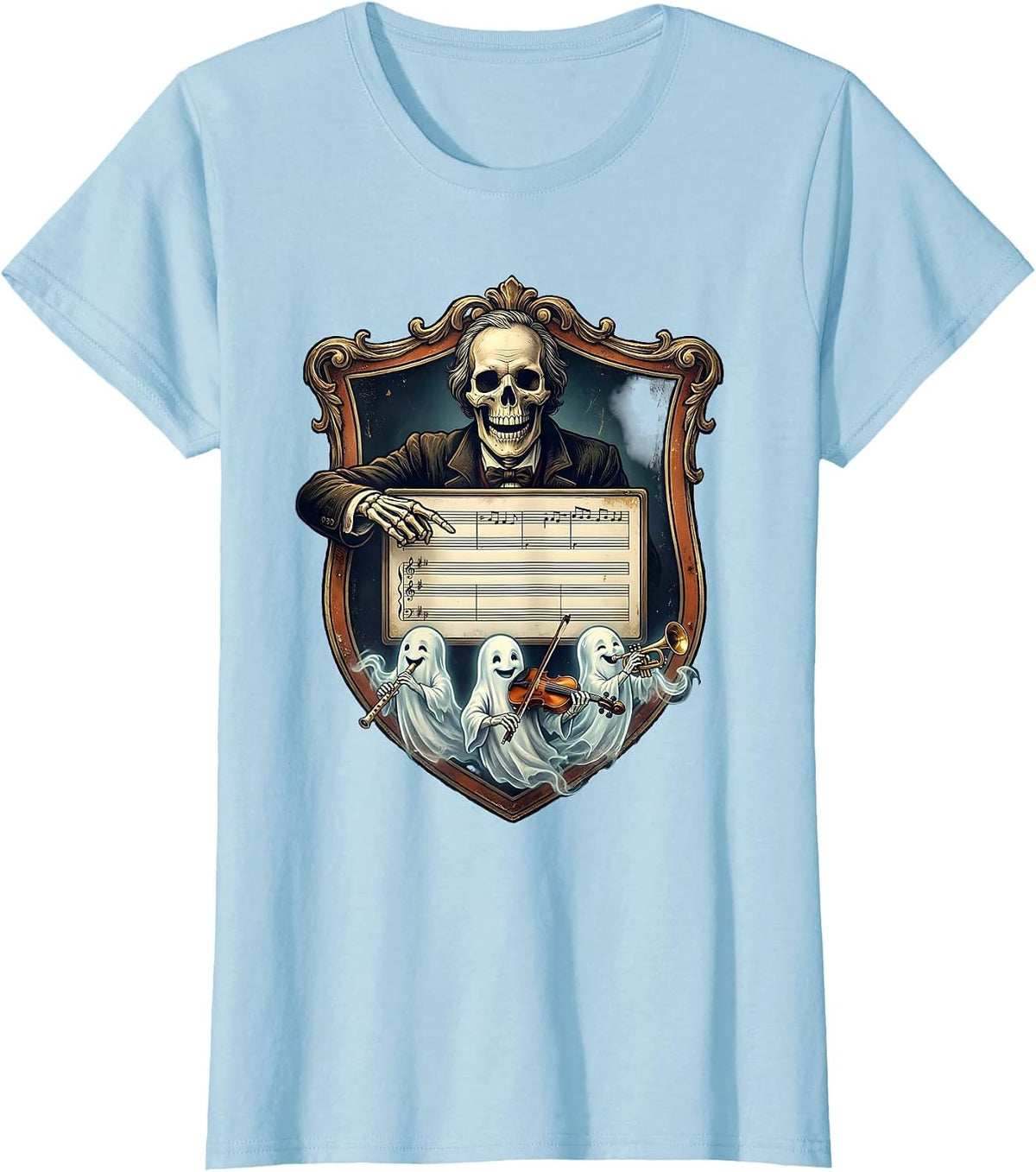 Ornate Shield Ghost Music Teacher Vintage Halloween T-Shirt - Baby Blue