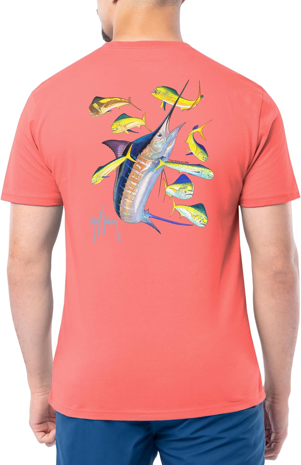 Guy Harvey Men’s Short Sleeve OG Cotton Graphic T-Shirt - Spiced Coral\/Marlin Dorado