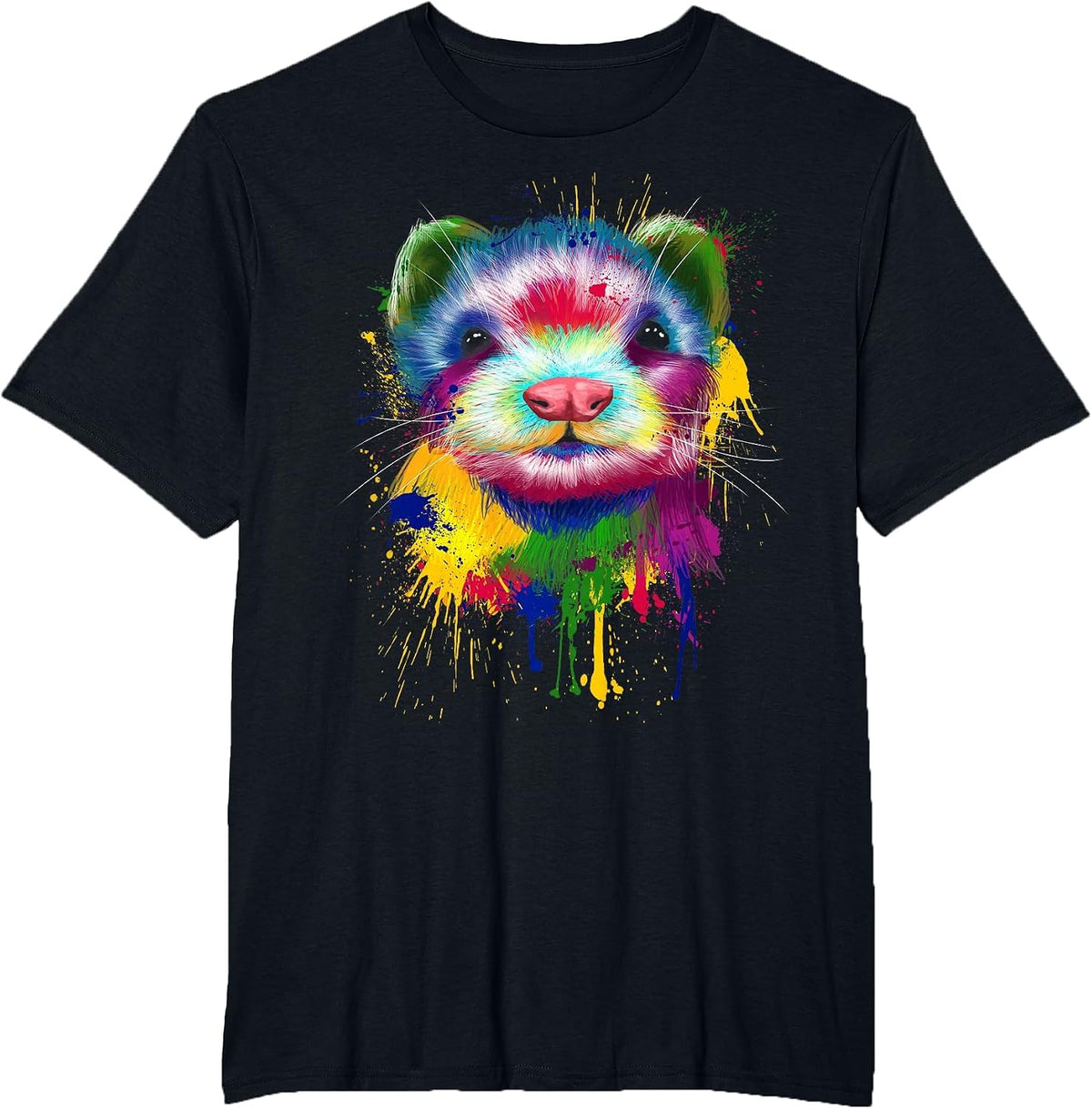 Ferret Artwork Face Hand Painting Splash Art Pet Polecat T-Shirt - Black