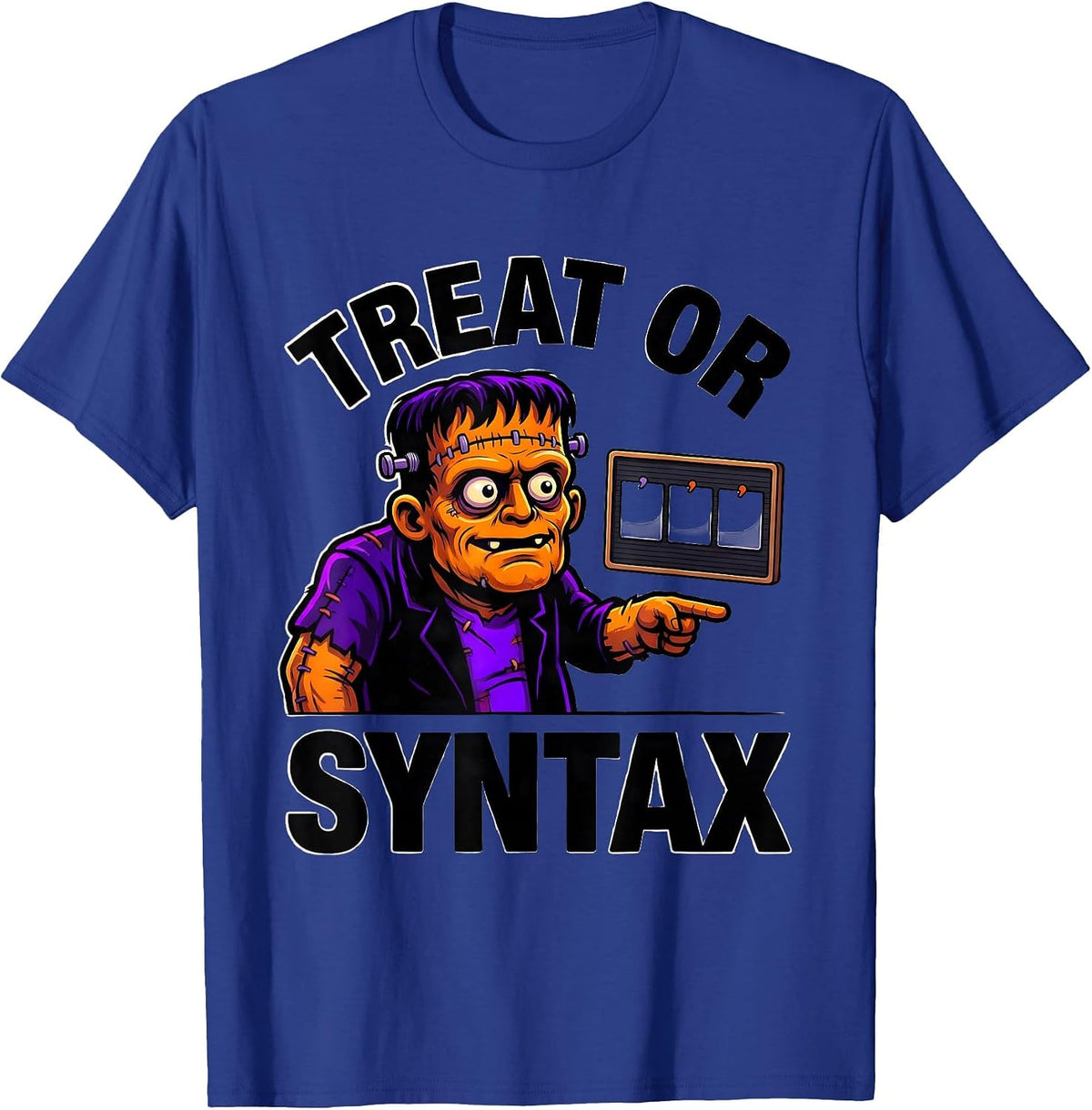 Treat Or Syntax Cartoon Halloween Speech Therapy SLP Teacher T-Shirt - Royal Blue