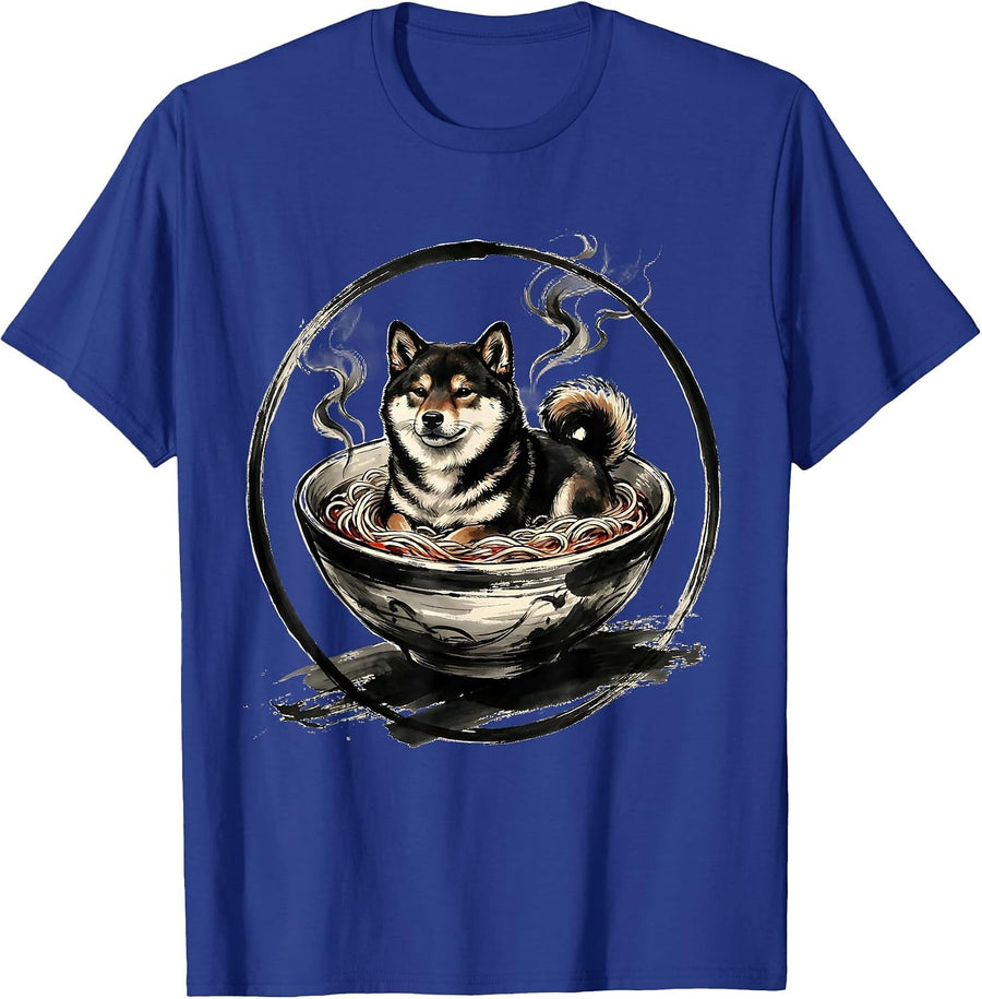 Shiba Inu Ramen Bowl Cute Dog Graphic T-Shirt - Royal Blue