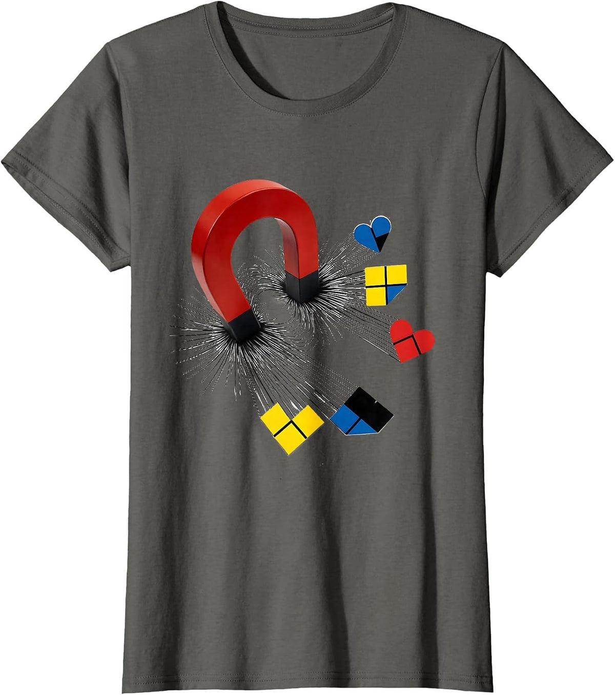 Women's Rizz Em With The Tism Magnet Hearts Graphic T-Shirt - Asphalt Grey