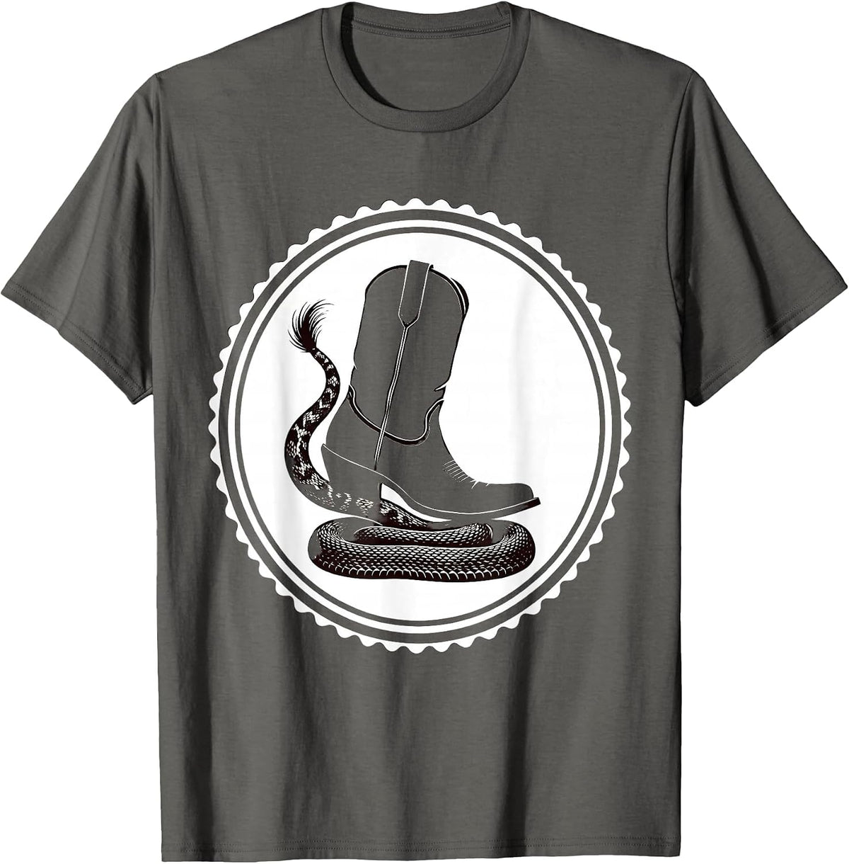 Cowgirl Boot Crushing Rattlesnake Rodeo Design T-Shirt - Asphalt Grey